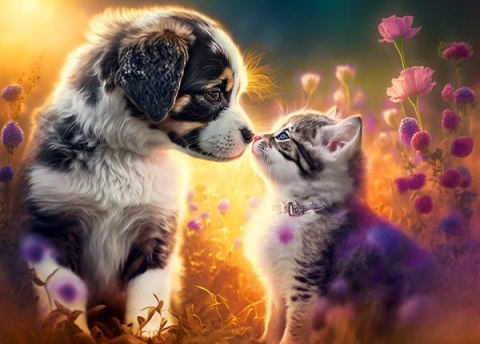 Puzzle 260 elementów Kotek, piesek nowa przyjaźń Puzzle 260 elementów Kotek, piesek nowa przyjaźń
