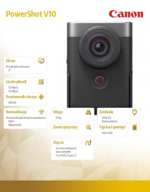 Zaawansowany zestaw do vlogowania PowerShot V10 Advanced Vlogging srebrny 5946C005 Zaawansowany zestaw do vlogowania PowerShot V10 Advanced Vlogging srebrny 5946C005