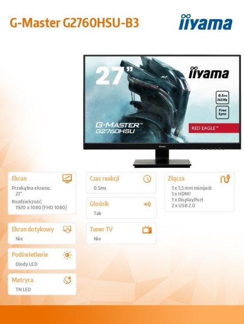 Monitor G-Master 27 cali G2760HSU-B3 TN,165Hz,0.5ms,400cd/m2,HDMI,DP,USB Monitor G-Master 27 cali G2760HSU-B3 TN,165Hz,0.5ms,400cd/m2,HDMI,DP,USB