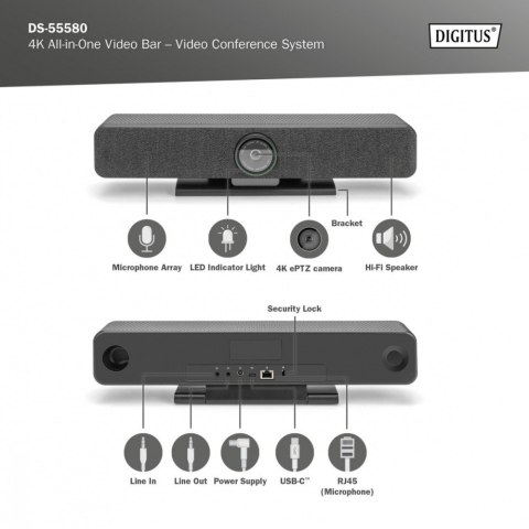 System wideokonferencji 4K ePTZ szeroki kąt 120° Sensor 2.8'' 8MP Hi-Fi, 4 mikrofony, pilot System wideokonferencji 4K ePTZ szeroki kąt 120° Sensor 2.8'' 8MP Hi-Fi, 4 mikrofony, pilot
