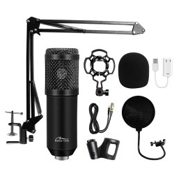 Mikrofon pojemnościowy, studyjny z zestawem akcesoriów STUDIO AND STREAMING MICROPHONE MT397K (Czarny)