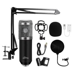 Mikrofon pojemnościowy, studyjny z zestawem akcesoriów STUDIO AND STREAMING MICROPHONE MT397S (Srebrny)