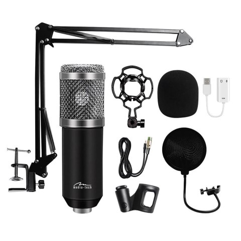 Mikrofon pojemnościowy, studyjny z zestawem akcesoriów STUDIO AND STREAMING MICROPHONE MT397S (Srebrny)