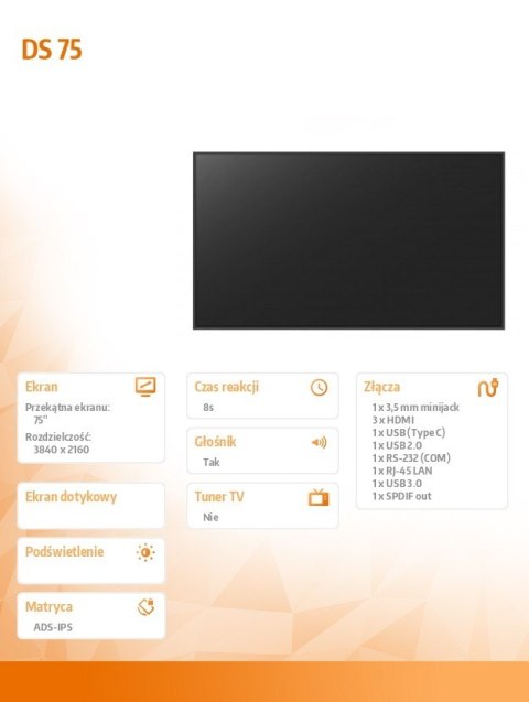 Monitor informacyjny DS 75' - 18/7 2x10W Android 11.0 Monitor informacyjny DS 75' - 18/7 2x10W Android 11.0