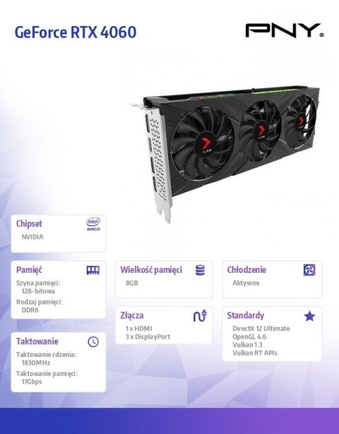 Karta graficzna GeForce RTX 4060 8GB XLR 8 Gaming Verto Epic-X RGB OC TF DLSS3 Karta graficzna GeForce RTX 4060 8GB XLR 8 Gaming Verto Epic-X RGB OC TF DLSS3