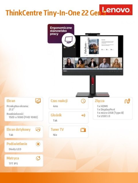 Monitor 21.5 cala ThinkCentre Tiny-in-One Touch Gen 5 12N9GAT1EU Monitor 21.5 cala ThinkCentre Tiny-in-One Touch Gen 5 12N9GAT1EU