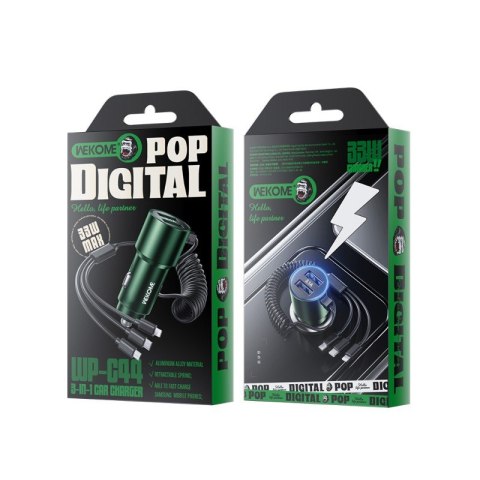 Ładowarka samochodowa z wbudowanym kablem 3w1 USB-C / Lightning / Micro USB + 2x USB-A 33W Czarna Ładowarka samochodowa z wbudowanym kablem 3w1 USB-C / Lightning / Micro USB + 2x USB-A 33W Czarna