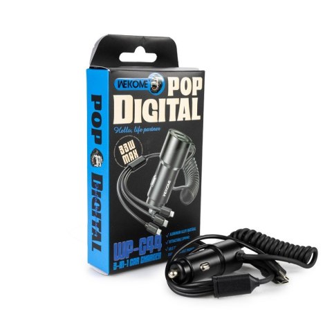 Ładowarka samochodowa z wbudowanym kablem 3w1 USB-C / Lightning / Micro USB + 2x USB-A 33W Czarna Ładowarka samochodowa z wbudowanym kablem 3w1 USB-C / Lightning / Micro USB + 2x USB-A 33W Czarna