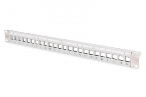 Panel krosowy (patch panel) modularny 19" 24 porty pod moduły keystone, 1U, ekranowany, prowadnica kabli, wymienne pola opisowe Panel krosowy (patch panel) modularny 19" 24 porty pod moduły keystone, 1U, ekranowany, prowadnica kabli, wymienne pola opisowe