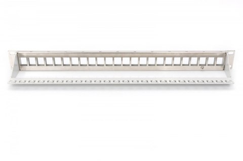 Panel krosowy (patch panel) modularny 19" 24 porty pod moduły keystone, 1U, ekranowany, prowadnica kabli, wymienne pola opisowe Panel krosowy (patch panel) modularny 19" 24 porty pod moduły keystone, 1U, ekranowany, prowadnica kabli, wymienne pola opisowe