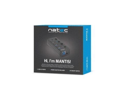 Hub USB 4 porty Mantis 2 USB 3.0 z włącznikiem + zasilacz Hub USB 4 porty Mantis 2 USB 3.0 z włącznikiem + zasilacz