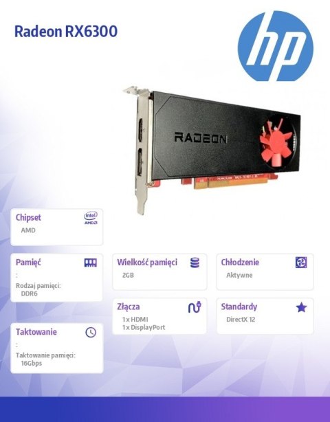 Karta graficzna Radeon RX 6300 2G GDDR6DP+HDMI GFX 803S9AA Karta graficzna Radeon RX 6300 2G GDDR6DP+HDMI GFX 803S9AA