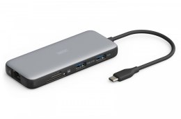 Stacja dokująca USB-C 8 portowa, max. 4K/60Hz z HDR, HDMI, max. 2 monitory MST, USB-A 3.2 Gen2, Gigabit Ethernet, SD/Micro SD, P
