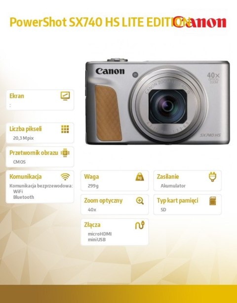 Aparat PowerShot SX740 HS lite edition srebrny 2956C031 Aparat PowerShot SX740 HS lite edition srebrny 2956C031