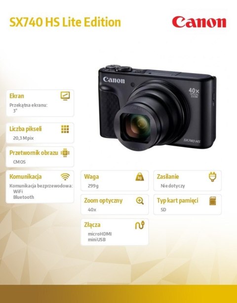 Aparat PowerShot SX740 HS lite edition travel czarny 2955C040 Aparat PowerShot SX740 HS lite edition travel czarny 2955C040