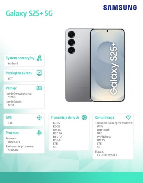 Smartfon Galaxy S25+ 5G 12/512GB DualSIM srebrny Smartfon Galaxy S25+ 5G 12/512GB DualSIM srebrny