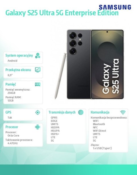 Smartfon Galaxy S25 Ultra 5G DualSIM 12/256GB Enterprise Edition czarny Smartfon Galaxy S25 Ultra 5G DualSIM 12/256GB Enterprise Edition czarny