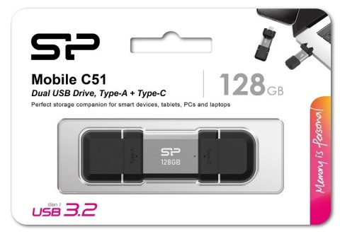 Pendrive C51 128GB USB-A USB-C 120 MB/s srebrny Pendrive C51 128GB USB-A USB-C 120 MB/s srebrny