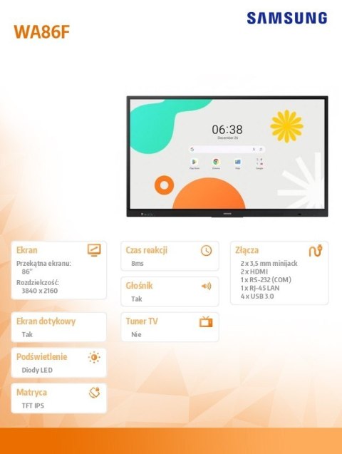 Monitor interaktywny 86 cali WA86F LH86WAFWLGCXEN Monitor interaktywny 86 cali WA86F LH86WAFWLGCXEN