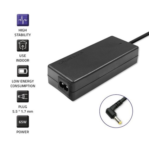 Zasilacz do Acer 65W | 19V | 3.42A | 5.5x1.7 |+kabel zasilający Zasilacz do Acer 65W | 19V | 3.42A | 5.5x1.7 |+kabel zasilający