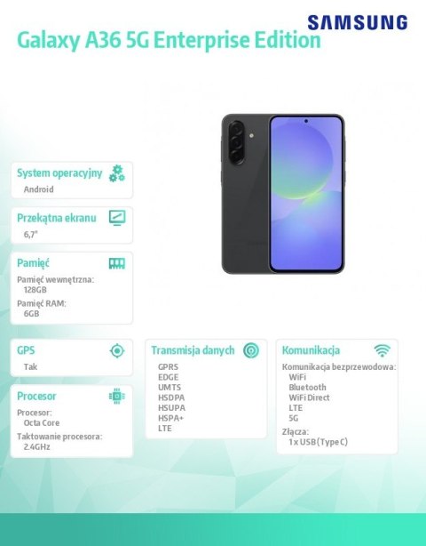 Smartfon Galaxy A36 5G 6/128GB Enterprise Edition czarny Smartfon Galaxy A36 5G 6/128GB Enterprise Edition czarny