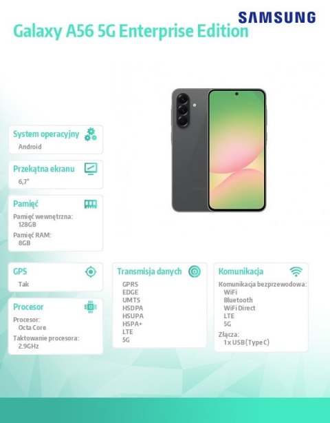 Smartfon Galaxy A56 5G 8/128GB Enterprise Edition grafitowy Smartfon Galaxy A56 5G 8/128GB Enterprise Edition grafitowy