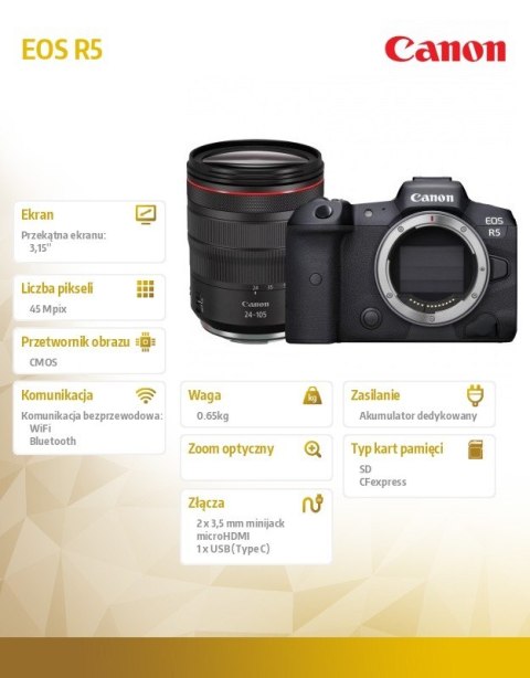 Aparat bezlusterkowy EOS R5 + RF24-105 F4L IS USM 4147C015 Aparat bezlusterkowy EOS R5 + RF24-105 F4L IS USM 4147C015