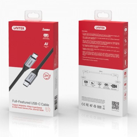 Kabel USB-C - USB-C PD 100W, 5Gbps, 4K60Hz, 2m, M/M; C14091ABK Kabel USB-C - USB-C PD 100W, 5Gbps, 4K60Hz, 2m, M/M; C14091ABK