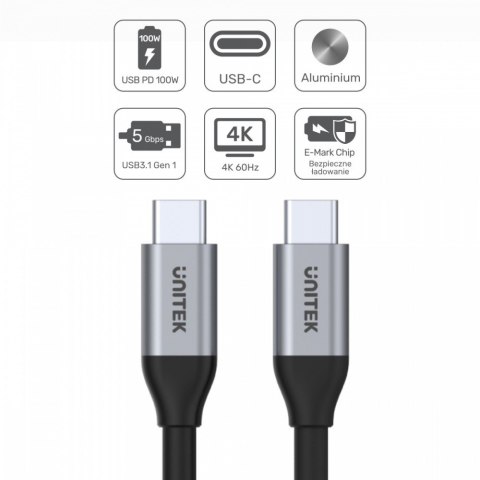 Kabel USB-C - USB-C PD 100W, 5Gbps, 4K60Hz, 2m, M/M; C14091ABK Kabel USB-C - USB-C PD 100W, 5Gbps, 4K60Hz, 2m, M/M; C14091ABK
