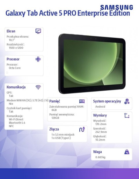 Tablet Galaxy Tab Active 5 PRO 5G 10.1 cala 6/128GB Enterprise Edition czarny Tablet Galaxy Tab Active 5 PRO 5G 10.1 cala 6/128GB Enterprise Edition czarny