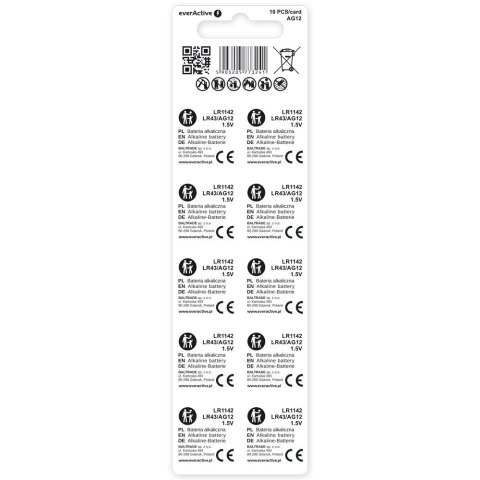 Baterie alkaliczne mini AG12/G12/LR1142/LR43 blister 10 szt. Baterie alkaliczne mini AG12/G12/LR1142/LR43 blister 10 szt.