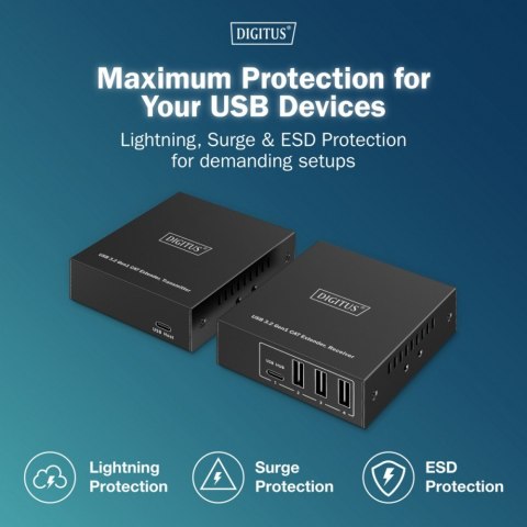 Przedłużacz (extender) po skrętce kat.6A USB 3.1 Gen1 do 100m, 3x USB-A, 1x USB-C do 5 Gbps, 1x RJ45 (Gigabit Ethernet) - zesta Przedłużacz (extender) po skrętce kat.6A USB 3.1 Gen1 do 100m, 3x USB-A, 1x USB-C do 5 Gbps, 1x RJ45 (Gigabit Ethernet) - zesta