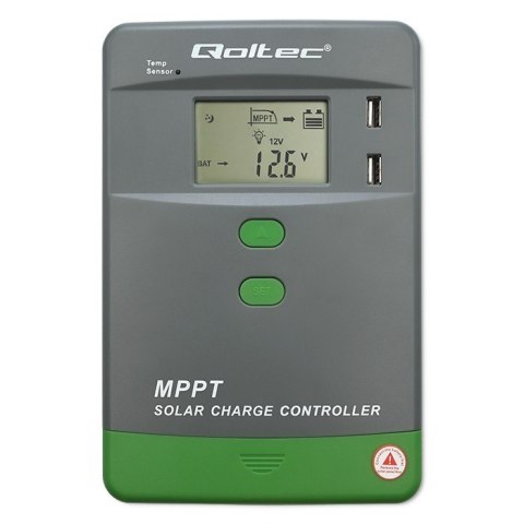Solarny regulator ładowania MPPT z czujnikiem temperatury 10A | 12V/24V | LCD | 2xUSB | Bluetooth | APP | GEL | LiFePO4 Solarny regulator ładowania MPPT z czujnikiem temperatury 10A | 12V/24V | LCD | 2xUSB | Bluetooth | APP | GEL | LiFePO4