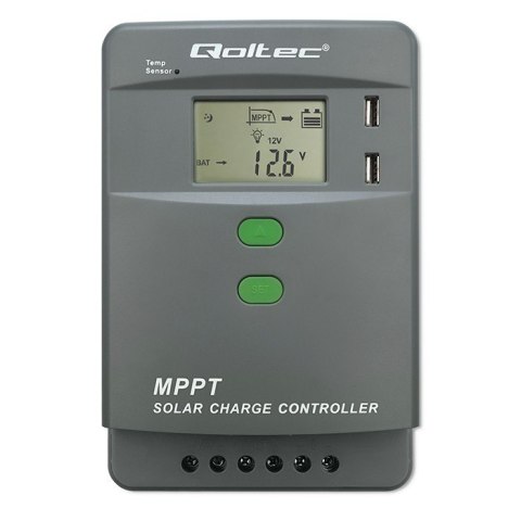 Solarny regulator ładowania MPPT z czujnikiem temperatury 10A | 12V/24V | LCD | 2xUSB | Bluetooth | APP | GEL | LiFePO4 Solarny regulator ładowania MPPT z czujnikiem temperatury 10A | 12V/24V | LCD | 2xUSB | Bluetooth | APP | GEL | LiFePO4