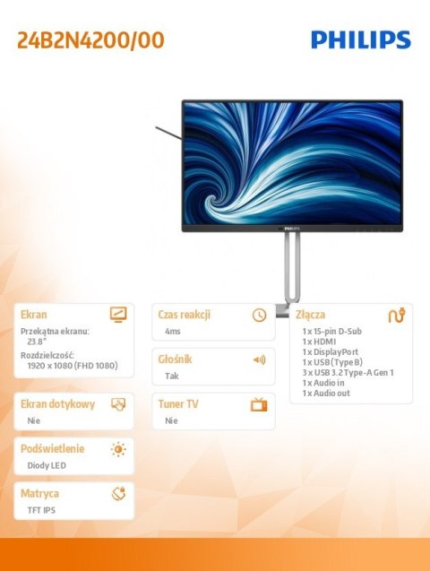 Monitor 24B2N4200 23.8 cala IPS 120Hz HDMI DP VGA Pivot Głośniki Monitor 24B2N4200 23.8 cala IPS 120Hz HDMI DP VGA Pivot Głośniki