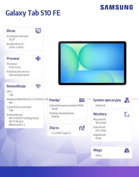 Tablet Galaxy Tab S10 FE X520 10.9 cala Wifi 12/256GB szary Tablet Galaxy Tab S10 FE X520 10.9 cala Wifi 12/256GB szary