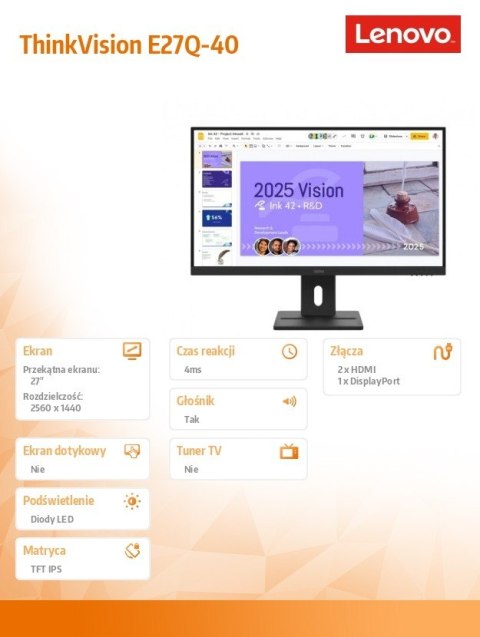 Monitor ThinkVision E27Q-40 27 cali 64BDGAT4EU Monitor ThinkVision E27Q-40 27 cali 64BDGAT4EU