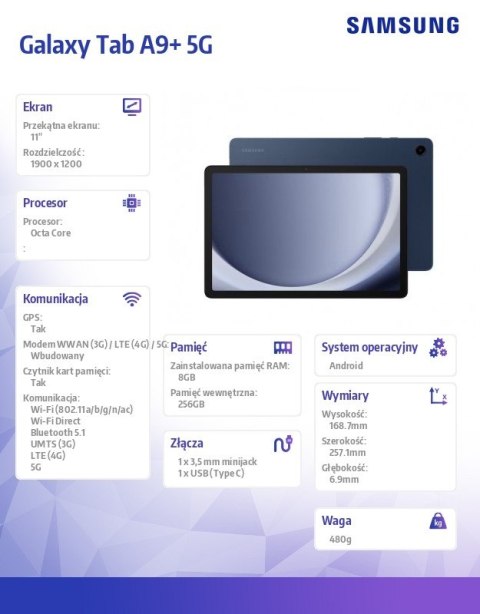 Tablet Galaxy Tab A9+ 11 cali 5G 8/256GB Rework granatowy Tablet Galaxy Tab A9+ 11 cali 5G 8/256GB Rework granatowy