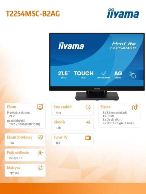 Monitor 24 cale T2254MSC-B2AG POJ.10PKT.IPS,POWŁOKA AG, 300cd, FHD, HDMI,DP,2xUSB,7H Monitor 24 cale T2254MSC-B2AG POJ.10PKT.IPS,POWŁOKA AG, 300cd, FHD, HDMI,DP,2xUSB,7H