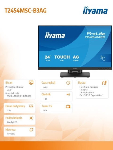 Monitor 24 cale T2454MSC-B3AG 10 PKT. POJ,IPS,HDMI,DP,300cd,FHD,2xUSB,2x2W, Monitor 24 cale T2454MSC-B3AG 10 PKT. POJ,IPS,HDMI,DP,300cd,FHD,2xUSB,2x2W,