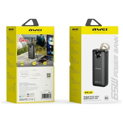 Powerbank Awei PA-34 30000mAh 65W Fast charging Czarny Powerbank Awei PA-34 30000mAh 65W Fast charging Czarny