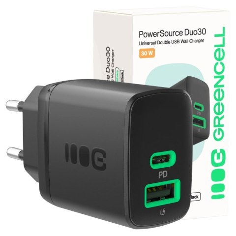 Ładowarka sieciowa 30W 1xUSB-C 1xUSB-A czarna Ładowarka sieciowa 30W 1xUSB-C 1xUSB-A czarna