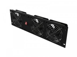 Panel wentylacyjny pionowy 19 cali 3U do szaf rack, trzy wentylatory, 230V, czarny