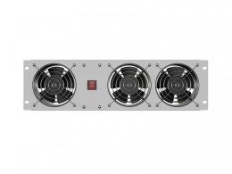 Panel wentylacyjny pionowy 19 cali 3U do szaf rack, trzy wentylatory, 230V, szary