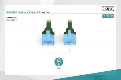 Patch cord U/UTP kat.5e PVC 1m zielony Patch cord U/UTP kat.5e PVC 1m zielony