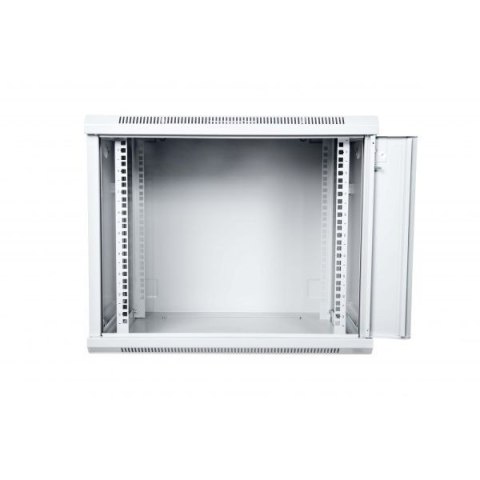 Szafa wisząca jednosekcyjna 19 9U 501/600/450mm, drzwi szklane, szara (RAL 7035), zmontowana Szafa wisząca jednosekcyjna 19 9U 501/600/450mm, drzwi szklane, szara (RAL 7035), zmontowana