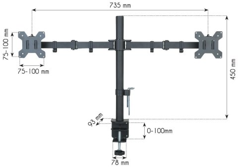 Podwójne ramię biurkowe LED/LCD 13-27 cali 2x10kg VESA regulowane Podwójne ramię biurkowe LED/LCD 13-27 cali 2x10kg VESA regulowane