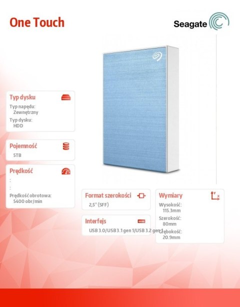 Dysk One Touch 5TB 2,5 STKZ5000402 niebieski Dysk One Touch 5TB 2,5 STKZ5000402 niebieski