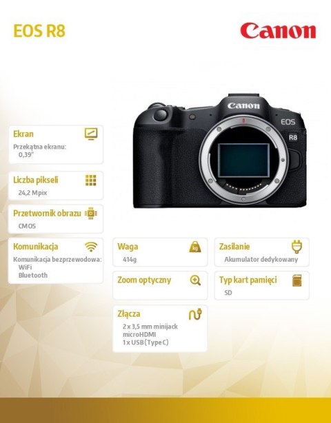 Aparat bezlusterkowy EOS R8 Body + akumulator LP-E17 Kit 5803C089 Aparat bezlusterkowy EOS R8 Body + akumulator LP-E17 Kit 5803C089