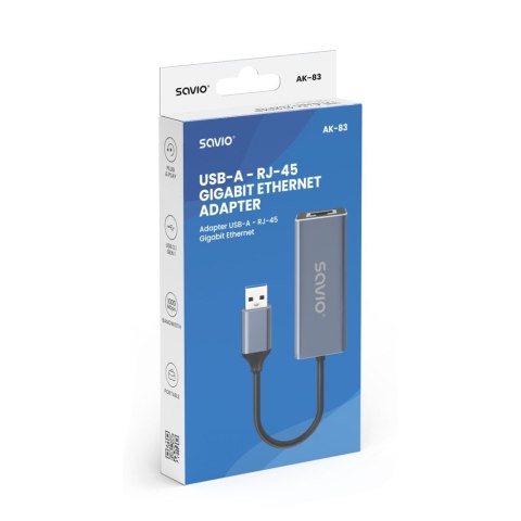 Adapter USB-A do RJ-45 Gigabit Ethernet AK-83 Adapter USB-A do RJ-45 Gigabit Ethernet AK-83